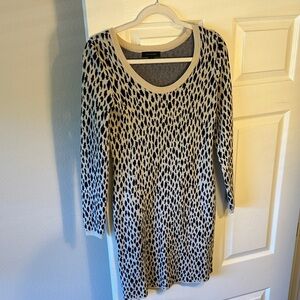 Animal Print Knit Dress - Black & Cream